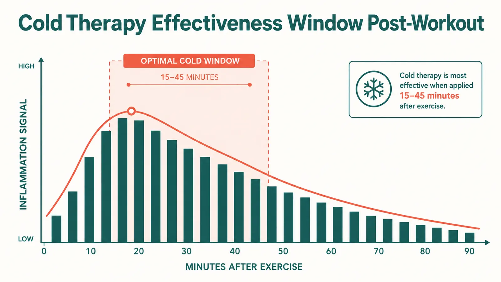 Chart showing the inflammation response timeline after a hard workout and when cold therapy is most effective